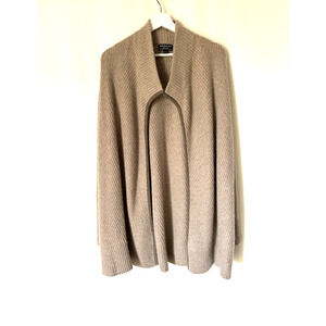 Repeat Womens Cardigan Medium Cashmere Open Front Knit Beige Ribbed